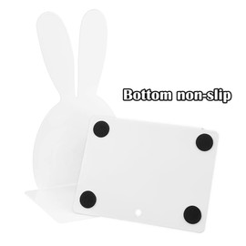 Lovely Bunny Bookends Rabbit Long Ears Metal Kid Bookends Student Book Ends Metal Office Desk School Library Decoration Bookshelf Book Organizer for Easter Christmas Birthday Kids Gift (White)