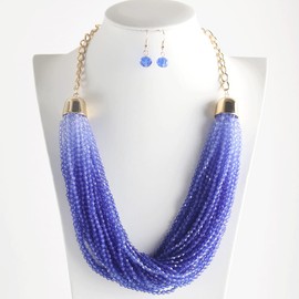 UCHAIUP Bohemian Ethnic Style Multi-Layer Graduated Necklace with Pointed Beads (Blue)