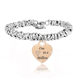 SAGA GIOIELLI® Braided Knot Bracelet for Women Phrases Thoughts Emotional Words Heart Engraving, 25 cm, Stainless Steel