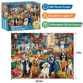 Rompecabezas de 300 piezas para adultos, lindo rompecabezas de perro para adultos y niños mayores, rompecabezas de amigos de animales para niños de 8 a 10 a 12 años, desafiante rompecabezas de comida