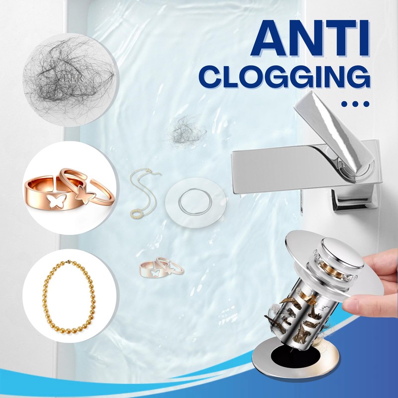 RegBogen Pop Up Bathroom Sink Stopper, Stainless Steel Sink Drain