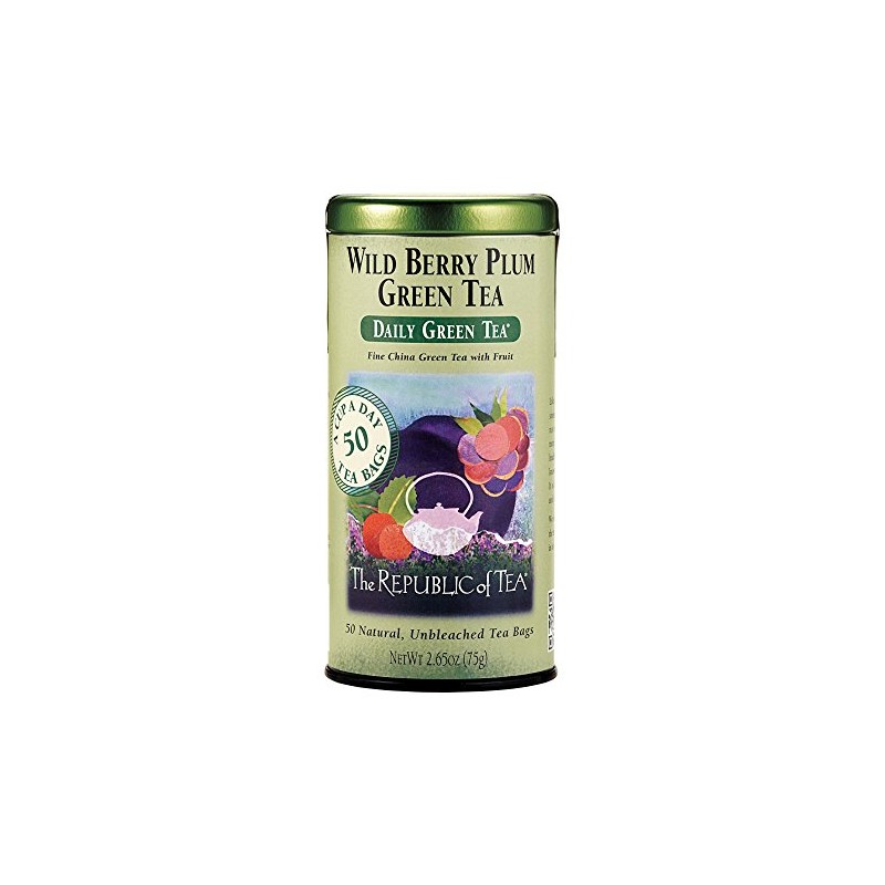 The Republic of Tea Wild Berry Plum Green Tea, 50-Count