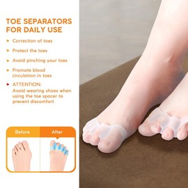 Toe Separator -Silicone Big Toe Corrector - Relieves Foot Pain, Hammer Toe, Bunions, and Curled Toe -1 Pair of Transparent Adjustable Toe Separator for Both Men and Women(Transparent 2PCS)
