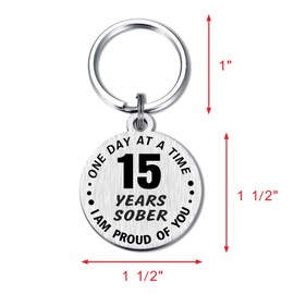 Alotozo 15 Year Sober Gifts for Men Women - 15 Year Sobriety Keychain - Proud of You Sober 15th Year AA Na Recovery Gifts