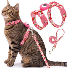 Arnés y correa para gatos a prueba de escape, para caminar y viajar al aire libre, bonito juego de correa de nailon floral ajustable para gatos