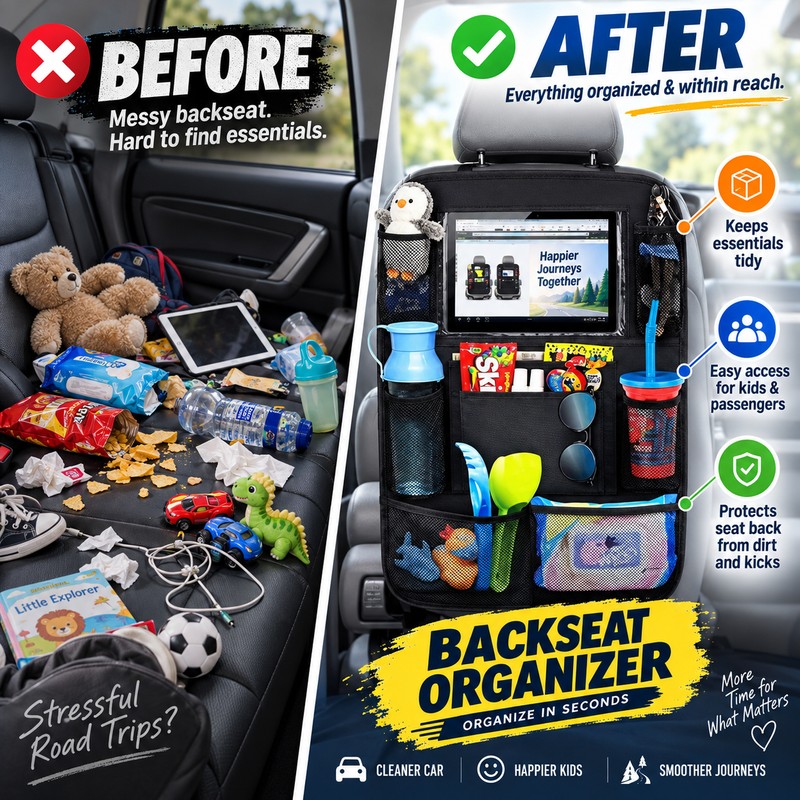 Car Backseat Organizer for Seat-Back Storage – Foldable Cloth Organizer