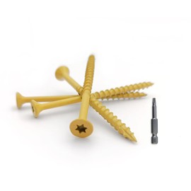 TOPMALLEX Deck Screws 1-1/2", #8 Exterior Wood Screws 100 PCS, with Star Drive, Tan Coated for Outdoor Use, No Stripping, Anti-Corrosion, Coarse Threads, T-25 Drive Bit Included