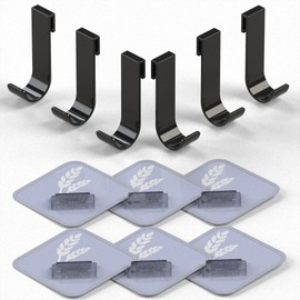 Jovware Black Shower Caddy Hooks, Sticky Key Hooks, Shower Hooks for Loofah, Adhesive Hooks for Kids, Spoon Hanger Decorative, Self Adhesive Coat Hooks Utility Hooks 6 Pack
