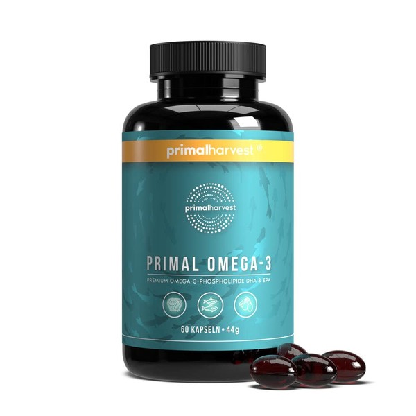 Primal Harvest ® Omega 3 Fish Oil (30 Servings) - 60 Omega 3 Capsules in Easy Swallowing Soft Gel Form - 470mg EPA & DHA from Sustainably Caught Norwegian Fish