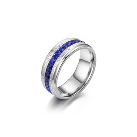 Xusamss 18K Gold Plated Ring One Row Blue Crystal Ring Stainless Steel Band Ring (Steel, 9)