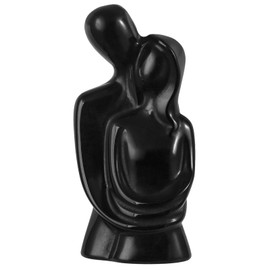 Rockcloud Natural Black Obsidianl Hugging Couple Statue Romantic Love Stone