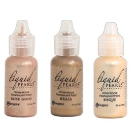 Ranger Ink Liquid Pearls Dimensional Pearlescent Paint, Rose Gold, Brass, Bisque, 3 Bottles