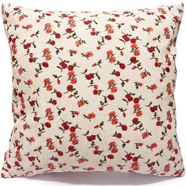 Kuai Cushion Cover 17.7 x 17.7 inches (45 x 45 cm), Retro Flower, Vintage Style, Modern, Floral Pattern, Nordic, Interior, Cute, Stylish, Decorative Pillowcase, Cushion Cover (Red Rose)