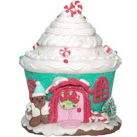 Lighted Pink Christmas Gingerbread House Ornaments, Christmas Candy Gingerbread House Decor with LED Light, Bling Candy House Gingerbread Ornaments Desktop Adornment for Indoor Room Decor (Green)