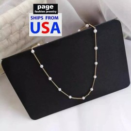 Fashion Pearl Gold Choker Clavicle Chain Necklace Woman's Charm Party Jewlery