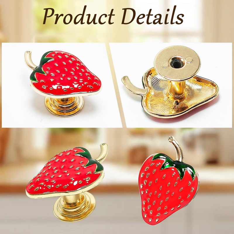 glrovazas Cabinet Knobs Strawberry Knobs, 4 Pcs Creative Fruit Shape