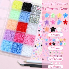 BELICEY 3D Flower Nail Charms, Colorful Blossom Flower Nail Art Charms, Acrylic Flowers Charms Caviar Beads Flatback Pearls Gems Rhinestones, Cute Nail Decorations for Nail Art DIY Manicure Crafts