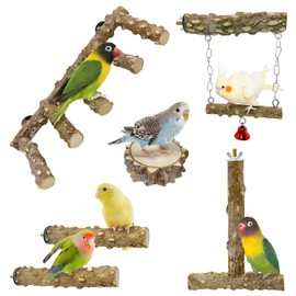 BNOSDM Natural Wood Bird Ladder Perch 6Pcs Parrot Stand Branches Climbing Chewing Stick Parakeet Swing Toys Cage Accessories Paw Grinding Fork Sets for Lovebirds Cockatiels Conure Budgies