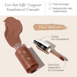 PÜR MINERALS 4-in-1 Love Your Selfie Longwear Foundation & Concealer, Full Coverage Liquid Foundation, Hydrating Formula, Cruelty Free