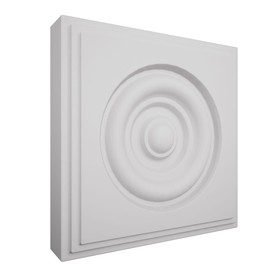 5 1/2"W x 5 1/2"H x 1 1/8"P Americraft Solid Paint Grade Wood Square Rosette with Center Bullseye with Decorative Edge, Primed Pine