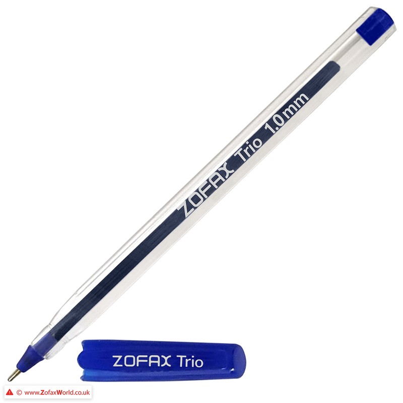 ZOFAX Trio Ballpoint Pens, BLUE, 1.0mm Medium Point, Pack of