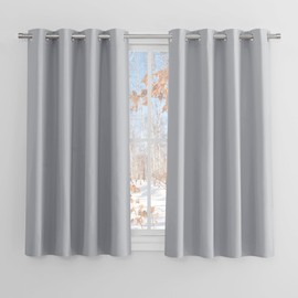 PONY DANCE Blackout Curtains for Living Room - Eyelet Top Room Divider Curtain & Drape Energy Saving Privacy Screen Curtains, 46 inch x 45 inch (Width x Length), Silver Grey