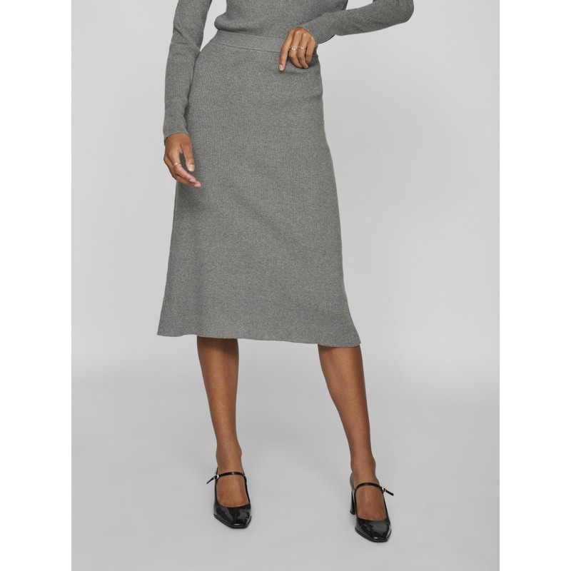 Vila Female Midi Skirt Knitted, Medium Grey Melange