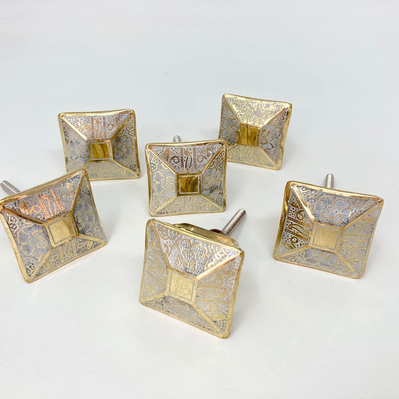 Brass Moroccan White Gold Square Drawer Knob Cupboard Pull Drawer