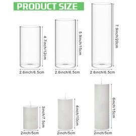 Shihanee Set of 12 Pillar Candles and Glass Cylinder Vases Clear Cylinder CandleHolders for Slim Pillar Candles Wedding Centerpieces(2.6'' X 4.7'', 5.9'', 7.9'',White)