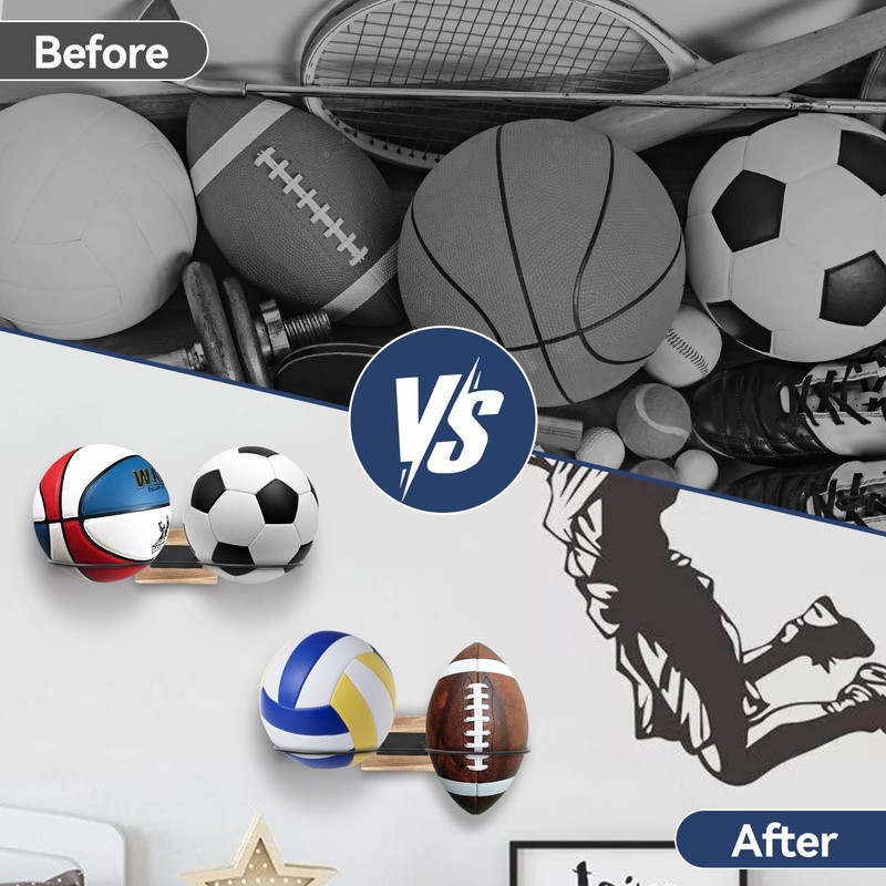 FIRINER 2 Pcs Mounted Ball Wall Storage 4 Vertical Football