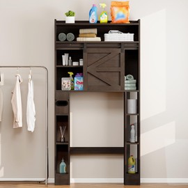 Nasonet Over The Toilet Storage Cabinet, 32.5''W Over Toilet Storage with Sliding Barn Door, Freestanding Over Toilet Storage Shelf, Bathroom Storage Cabinet Organizer, Espresso