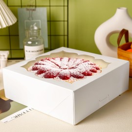 NPLUX 30 Pack Pie Boxes with Window 10x10x3 in Bakery Boxes Perfect for Pies, Cheesecake, Cookies, Muffins and Chocolate Covered Strawberries (White)