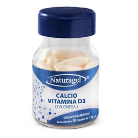 Naturagel Calcio con Vitamina D3 y Omega 3 – Suplemento Alimenticio en Cápsulas de 1.3 g – Presentación de 30 Unidades con Fórmula Completa y Balanceada