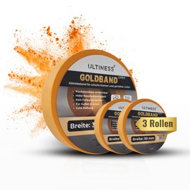 Ultiness® Goldband XPRO - Painter's Masking Tape 30 mm Wide, 50 m Long, Water Resistant, Residue-Free, Ideal for Painters, DIY and Creative Crafters, Flexible Masking Tape for Precise Edges (3)