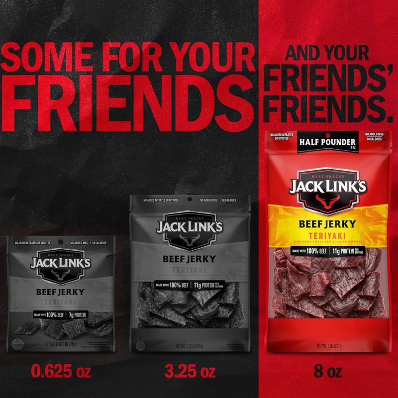 Jack Link's Beef Jerky, Teriyaki, Half Pounder Large Jerky Bag