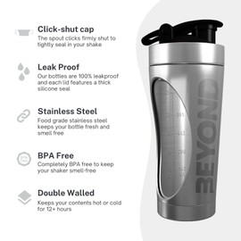 Beyond Fitness Premium Insulated Stainless Steel Protein Mixer Shaker Supplement Bottle - Metal and BPA Free Brushed Steel