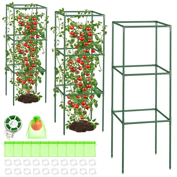 Square Tomato Cages for Garden: 3 Pack Heavy Duty Tomatoes