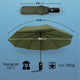 drytogo Stormproof Umbrella Lightweight 390 g Small Diameter 98 cm for Travel and Everyday Use I Pocket Umbrella Automatic Open and Close with One Button I For Men and Women I, Green, Small
