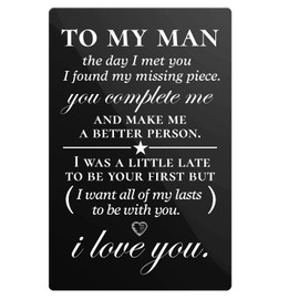 Dolimifa to My Man Engraved Wallet Insert Card - Mini Love Note Metal Wallet Card Engraved Present Anniversary Engagement - Romantic Keepsake Gifts for Husband Boyfriend Groom