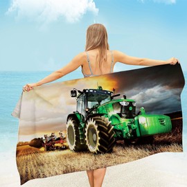 Rowjoy Tractor Beach Towel, 70 x 140 cm, Microfibre Beach Towel, Bath Towel for Children, Women, Men, Beach Towel, Sand-Free for Beach, Pool, Swimming, Bathroom (T2 - 70 x 140 cm)
