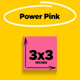 Post-it Super Sticky Notes, 5 Sticky Note Pads, 3 x 3 in., Ideal for Organization in Your Dorm, Home or Office, Single Color Packs Collection, Power Pink