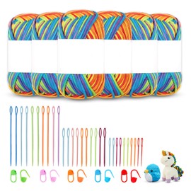 Pack of 6 Wool for Crochet Sewing Needles and Pins: Wool Cotton for Crocheting Thick Wool Suitable for Beginners Wool for Knitting Crochet Yarn Chenille Wool Cotton Yarn for Crochet Colourful Stripes