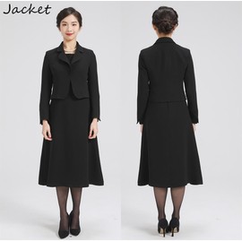 SYOKYO Women's Black Formal Mourning Dress, Tailored Jacket, All Seasons, Washable, Formal Clothes, For Ceremonial Occasions, Black