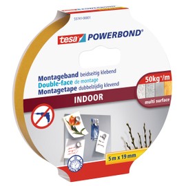 tesa Powerbond INDOOR - Doppelseitiges Montageband für den Innenbereich - beidseitig stark klebend, zur permanenten Befestigung - 5 m