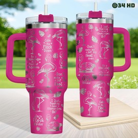 Flamingo Tumbler with Handle and Straw, 40oz Pink Cup Stainless Steel, Pink Bird Insulated Mug, Engraved Bird Tumbler, Funny Flamingo Gifts for Women Friends