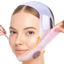 JUSRON Reusable V-line Face Lifting Strap, Double Chin Reducer Silicone Chin Strap Breathable Comfort Face Lifting Band, Lifting the Sagging Double Chin - Color: Pink