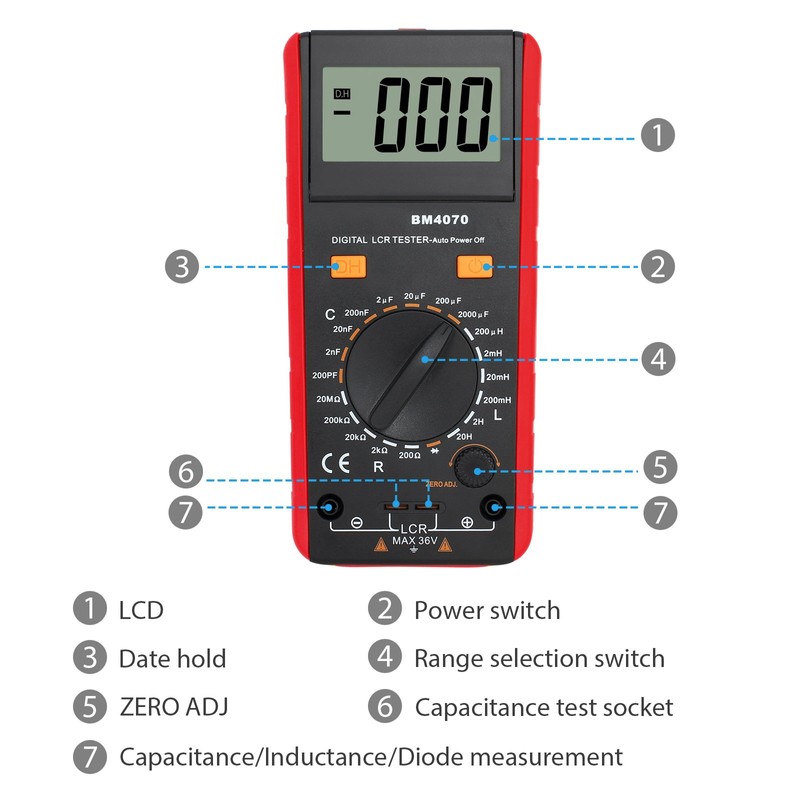 CAMWAY LCR Meter LCD Capacitance Inductance Resistance Tester Measuring Meter