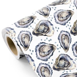 WRAPAHOLIC Oyster Wrapping Paper Roll - Mini Roll - 17 Inch x 16.5 Feet - Watercolor Oyster Under the Sea Wrapping Paper Perfect for Seafood Lover, Beach Party, Wedding, Birthday