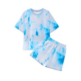 Arshiner Girl Clothes Summer Short Sets Fashion Clothing Sets Crewneck Shirt and Shorts 2 Piece Outfits Kids Tie Dye 6-7Y