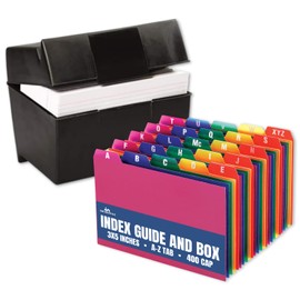 1InTheOffice Index Card Box 3x5 inch, Index Card Holder 3x5 400 Capacity & Index Card Guide Set, A-Z, 1/5 Tab,